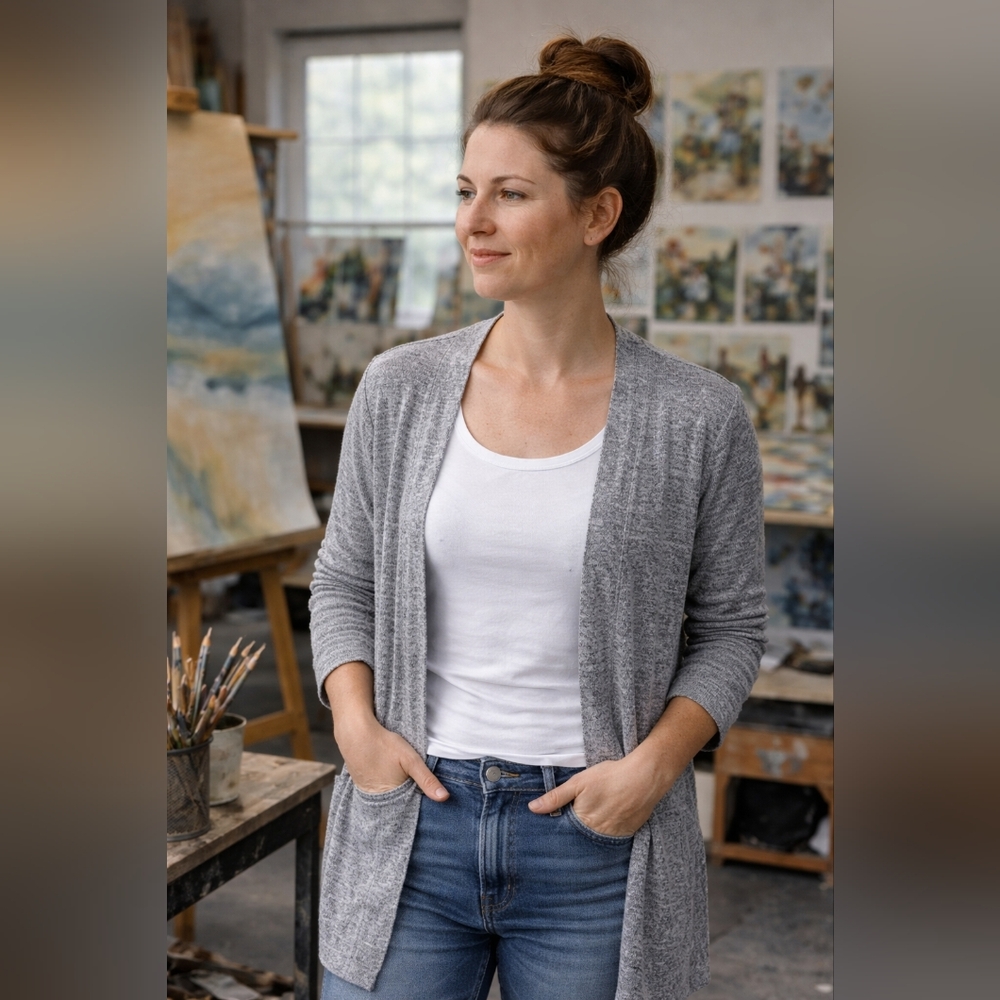 ONLY Long Open-Front Gray Women's Cardigan Sweater